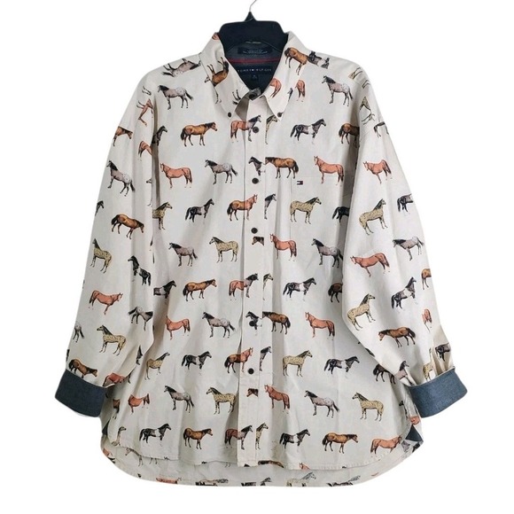 Vtg Y2K Davey Jones Tommy Hilfiger Shirt Mens XL Button LS Horses Equestrian - Picture 9 of 10